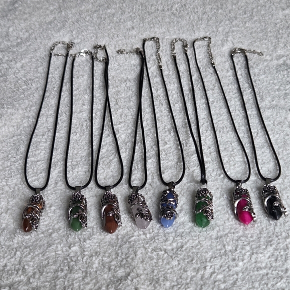 Jewelry - Elegant Gemstone Silver Wrapped Pendant Necklace